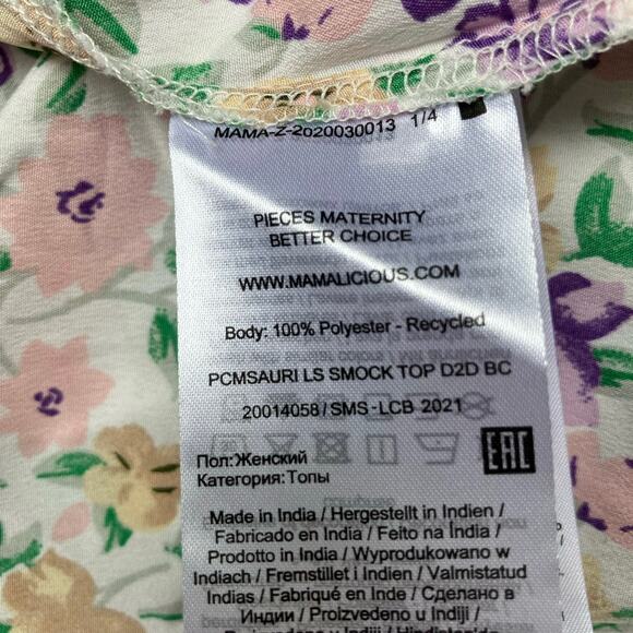 Pieces Mamalicious Maternity Top Sz L Smocked Floral Collar Cottagecore Prairie - Picture 10 of 11